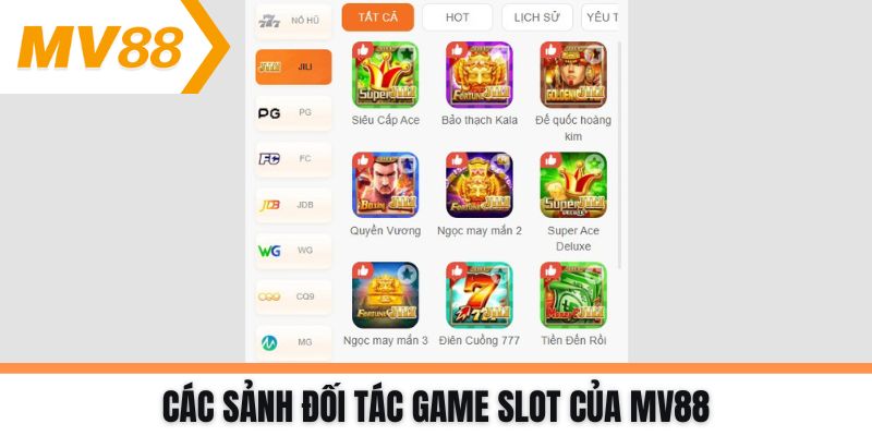 Các sảnh đối tác game Slot của MV88