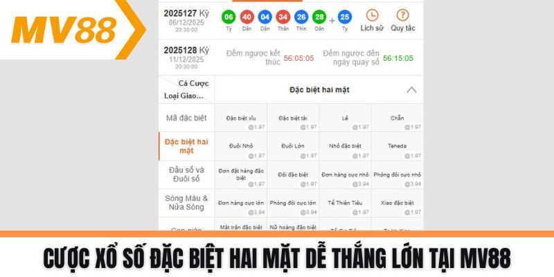 Cược Xổ số đặc biệt hai mặt dễ thắng lớn tại MV88