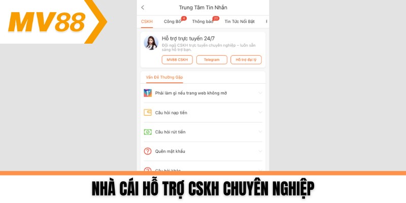 Nhà cái hỗ trợ CSKH chuyên nghiệp