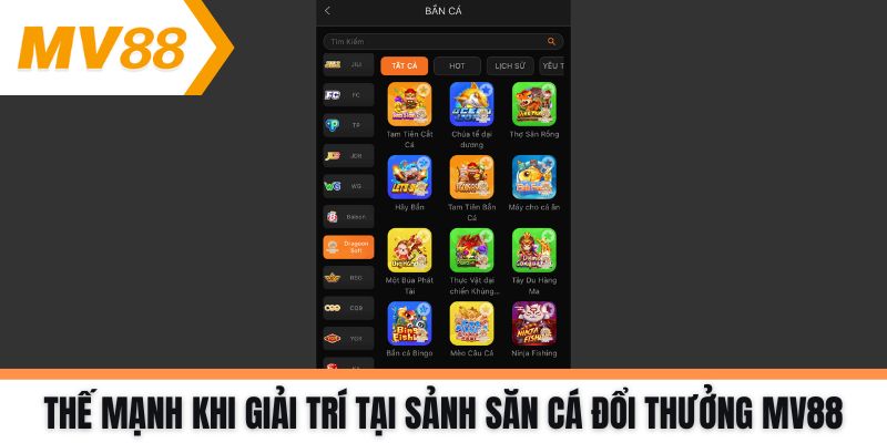 Thế mạnh khi giải trí tại sảnh săn cá đổi thưởng MV88