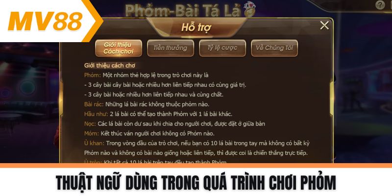 Thuật ngữ dùng trong quá trình chơi Phỏm