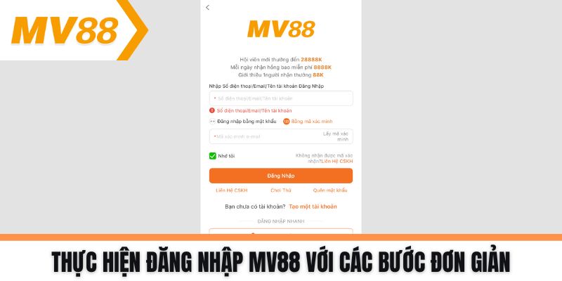 Thực hiện đăng nhập MV88 với các bước đơn giản